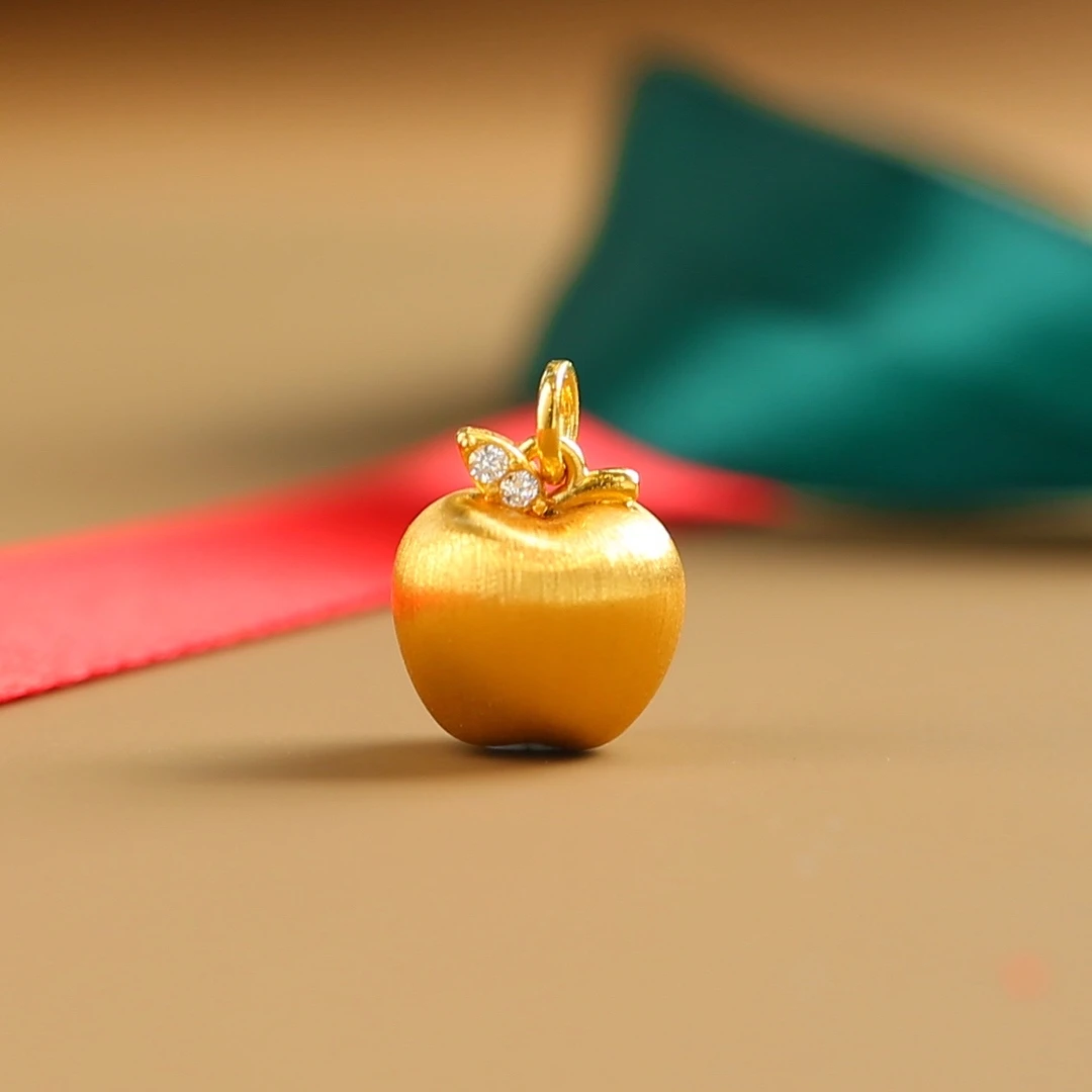 【诗诗专属】18k金布契拉提拉丝11.5mm平安果金苹果滴流 平平安安