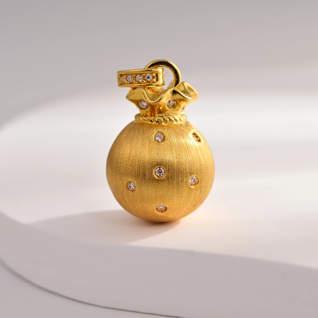 【诗诗专属】18k金拉丝大钱袋福袋吊坠 13*21mm