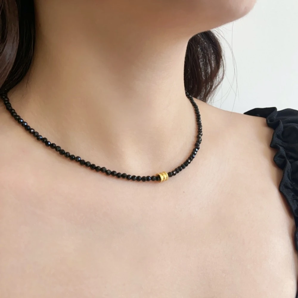 【巧巧专属】足金小蛮腰路路通黑碧玺爆闪百搭40+5cm项链  五金女孩