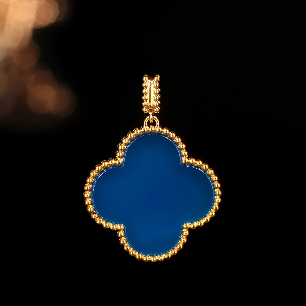 【诗诗】18k金25mm蓝玛瑙四叶吊坠（不含链）