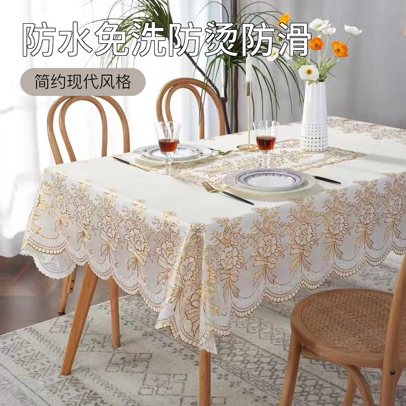 (137X180cm)PVC烫金长方形餐桌布风格免洗家用防滑加厚桌布茶几布