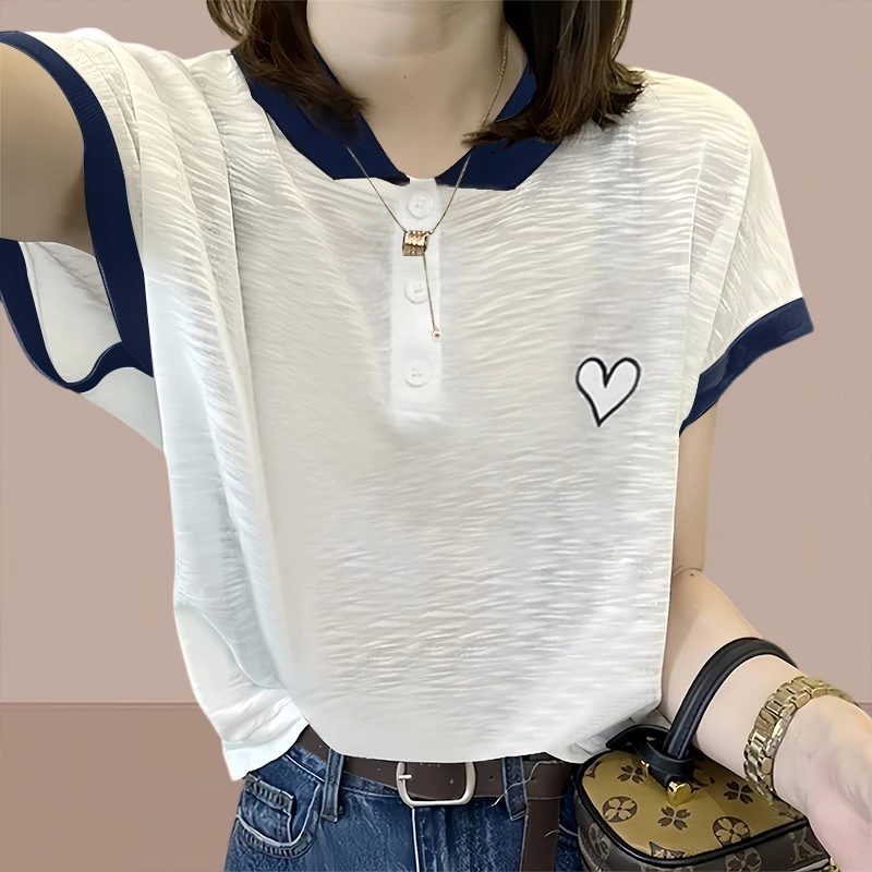 100%纯棉poloT恤洋气2024高贵上档次洋气减龄胖mm遮肚子翻领上衣