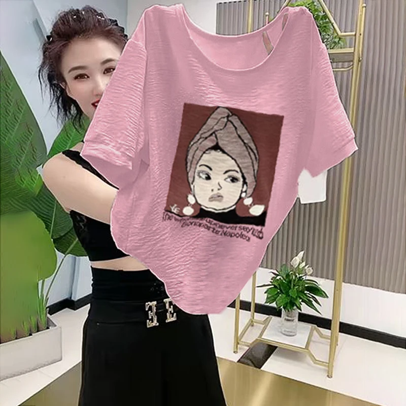 韩版小众创意竹节棉短袖t恤女2023年夏季新款时尚百搭休闲上衣服