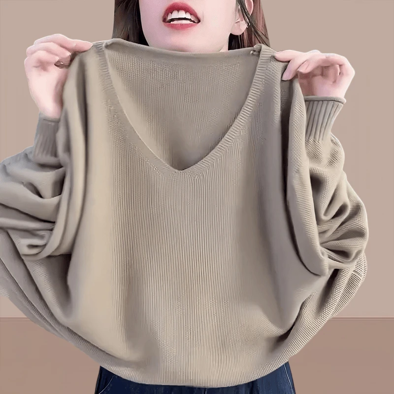 韩版纯色正肩长袖针织衫女秋款爆款2025新款松弛感早秋别致上衣服