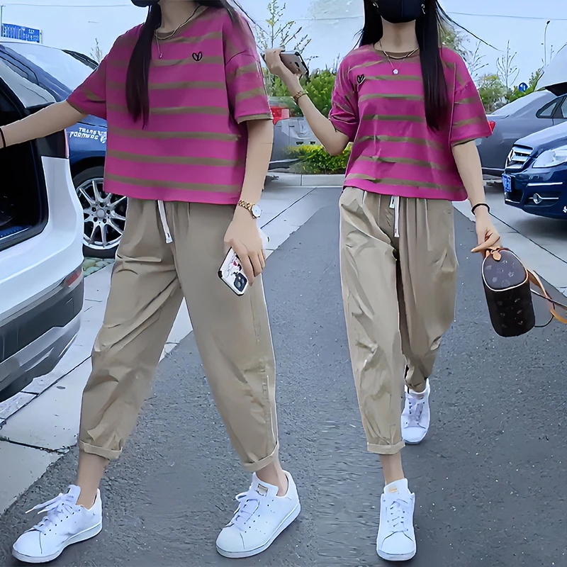 棉网红运动服套装休闲女装爆款2025年夏季新款时髦短袖长裤两件套