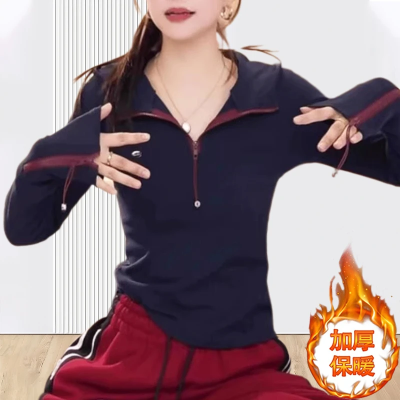 休闲外穿上衣欧货女款长袖半拉链连帽设计感长袖百搭打底帽衫上衣