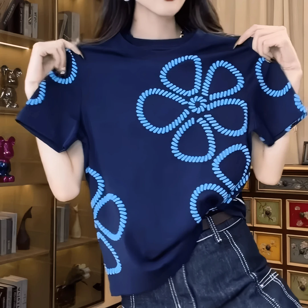 纯棉韩版创意印花时髦欧货正版女短袖t恤女2025新款爆款高档上衣