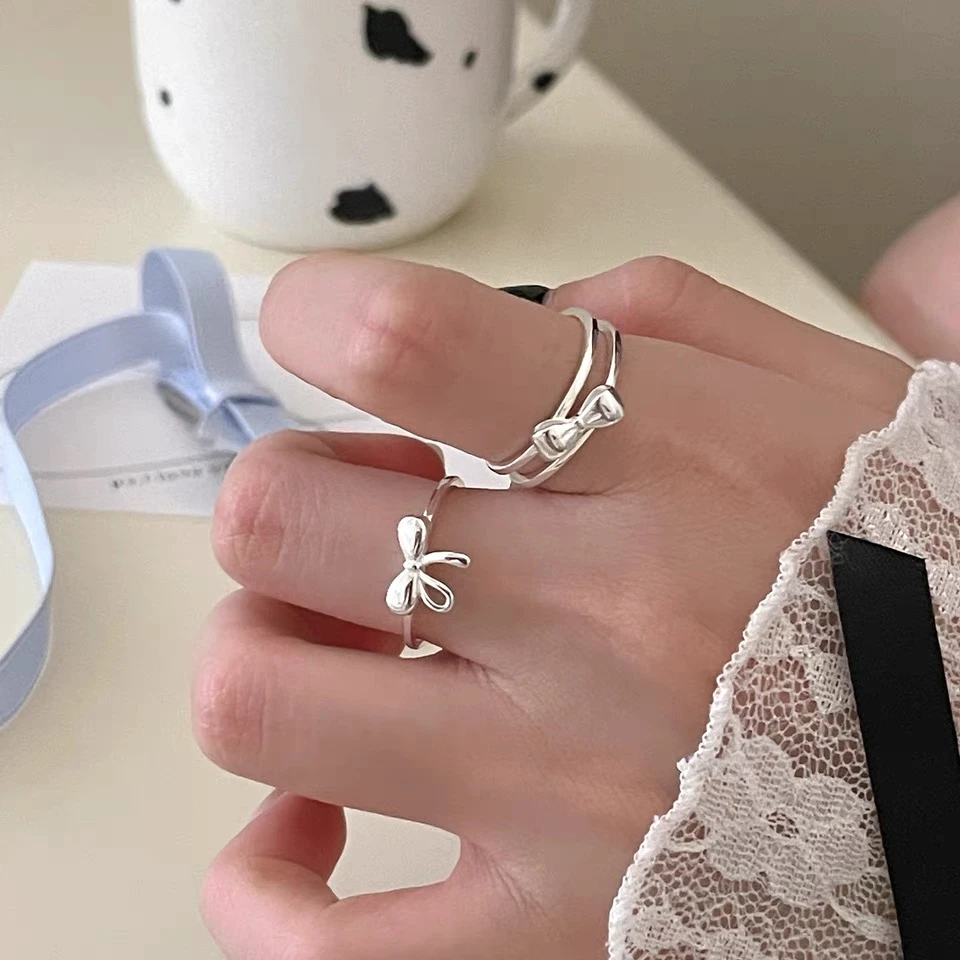 钛钢戒指 立体蝴蝶结戒指女轻奢小众气质时尚设计高级可调节指环