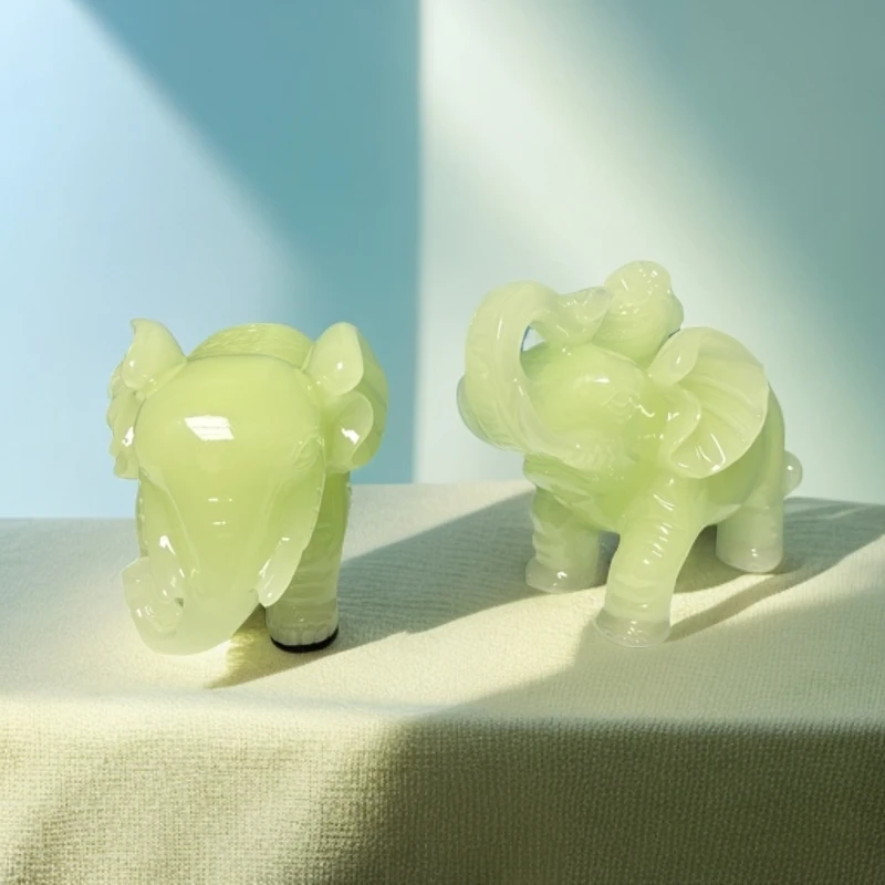 长15高12公分玉小象一对书桌办公桌玄关酒柜博古架工艺品摆件