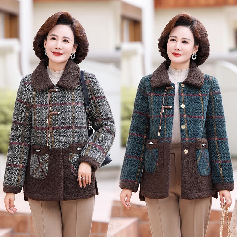 时尚洋气毛呢妈妈装女毛呢冬款外套短款加厚中老年女装女毛呢外套