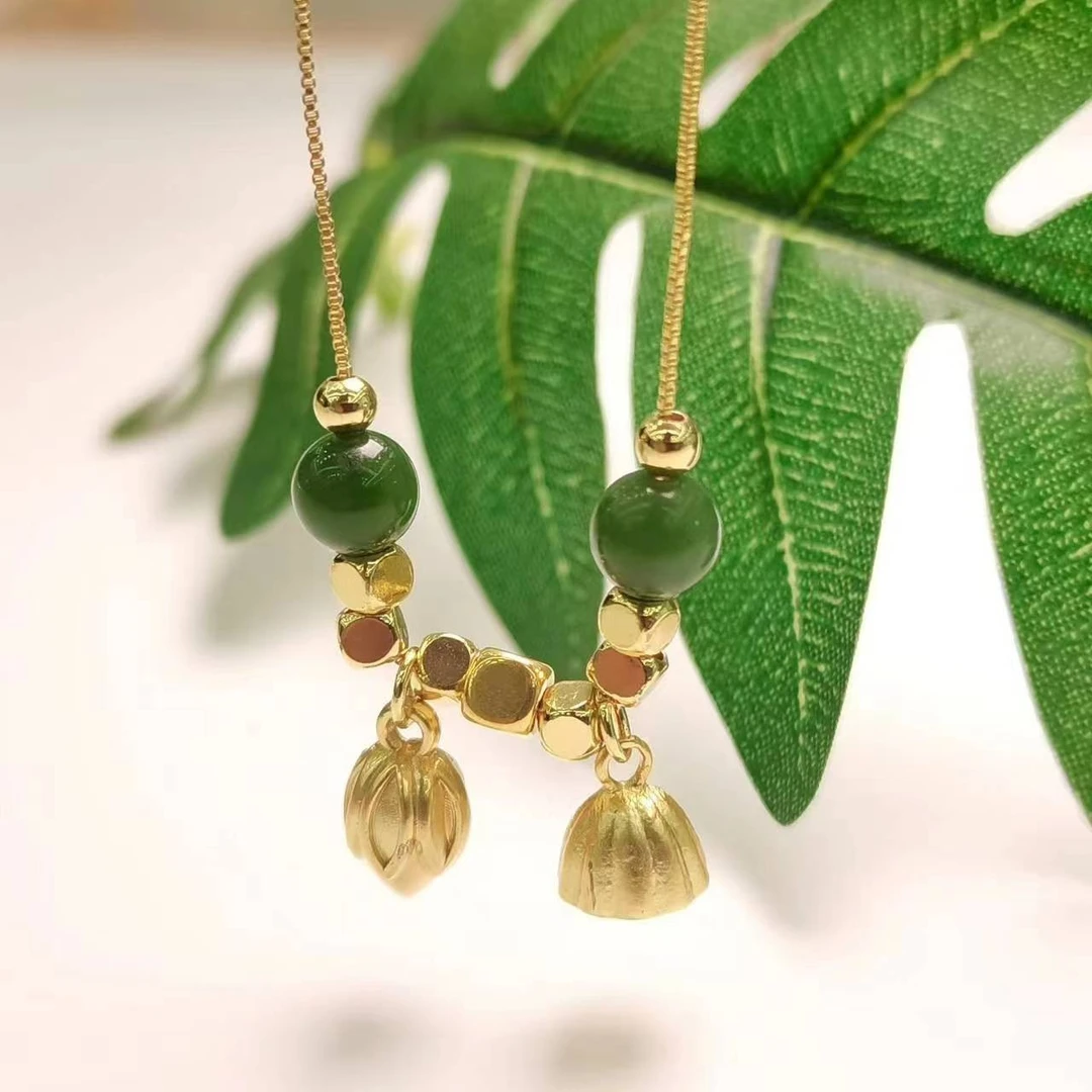 【金总】足金金珠和田玉转运珠莲蓬吊坠赠链【多样性发其一】