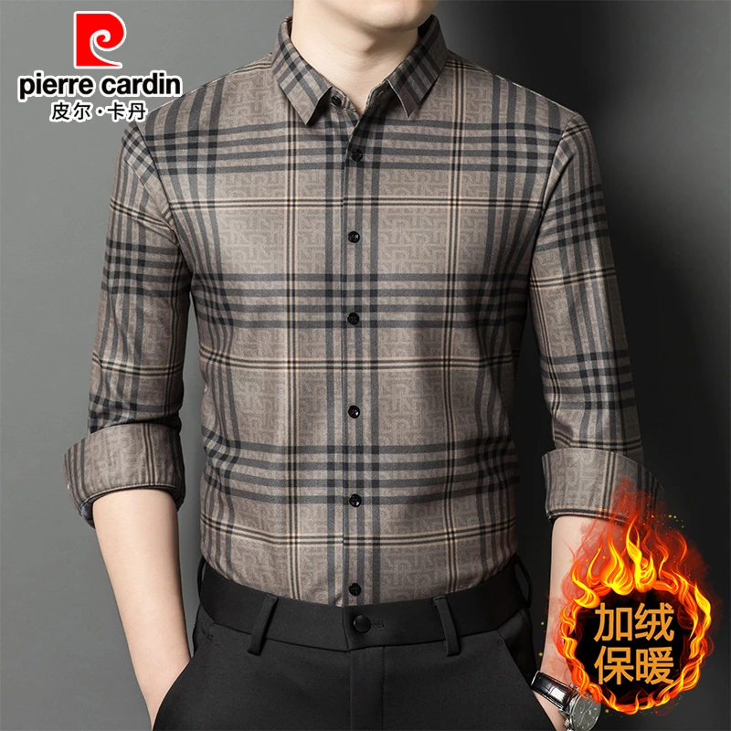 【御寒保暖定制】皮尔卡丹冬季加绒加厚长袖衬衫男轻奢商务保暖衬衣