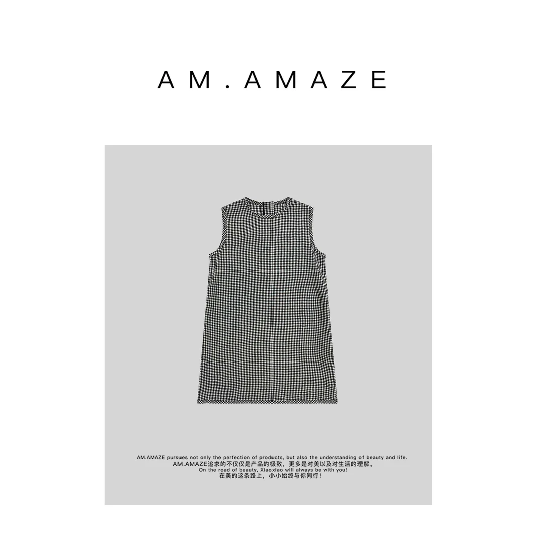 AM.AMAZE 【挚爱格纹】气质百搭无袖亚麻格纹连衣裙YC1B0112