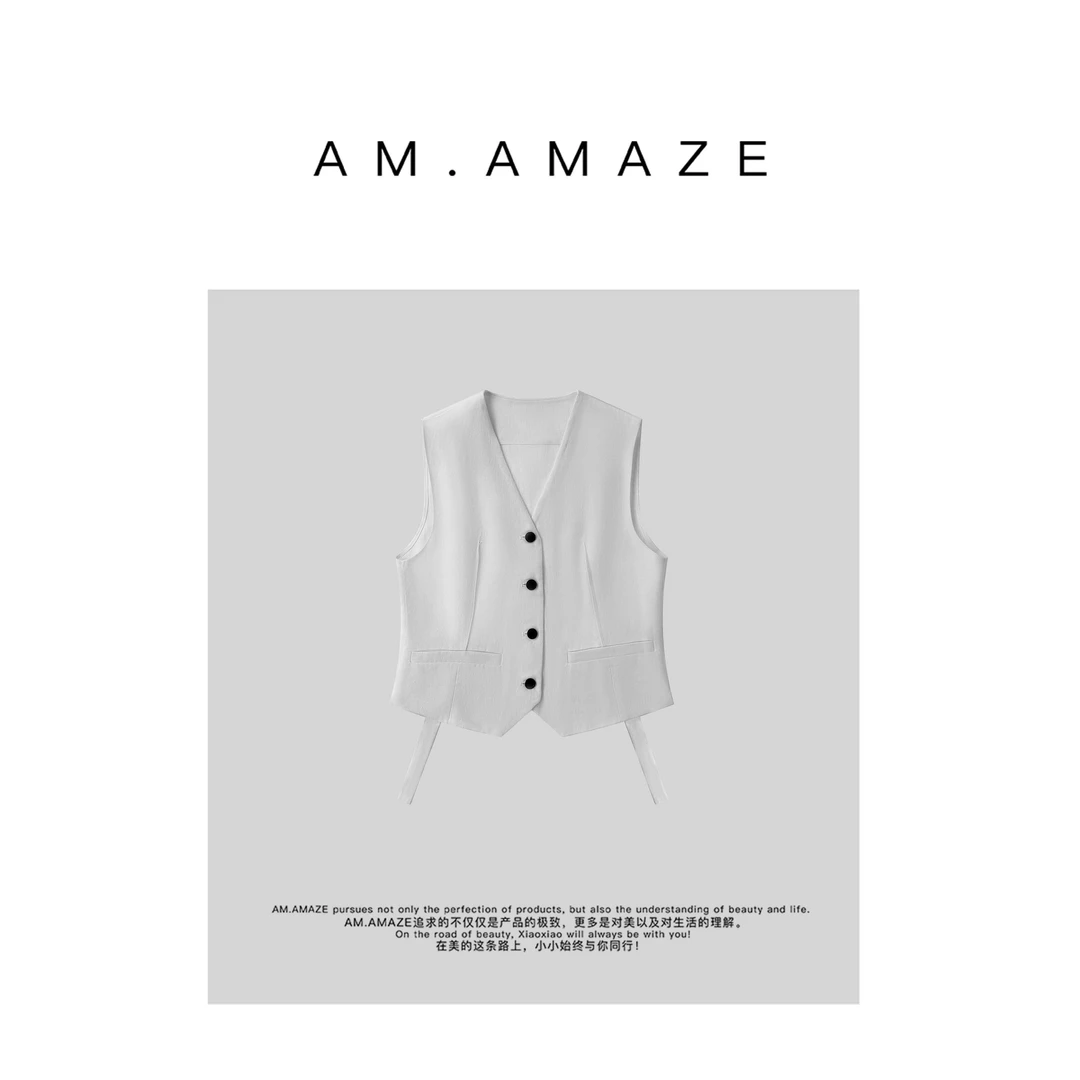 AM.AMAZE 夏季穿搭V领单排扣马甲慵懒风马夹YC1B0082