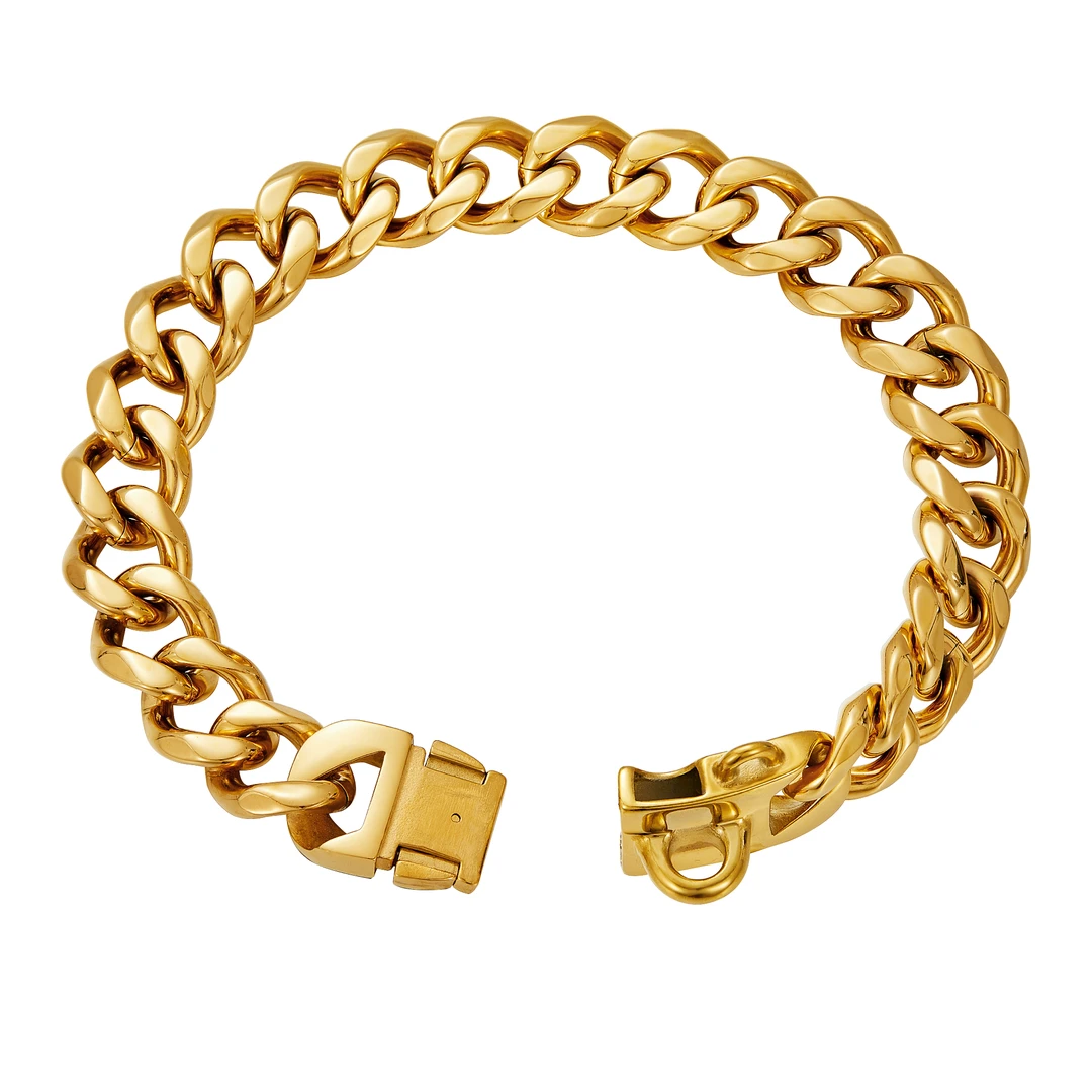 加粗土豪金项链不锈钢狗项圈中大型犬牵引遛狗链子脖圈结实耐用