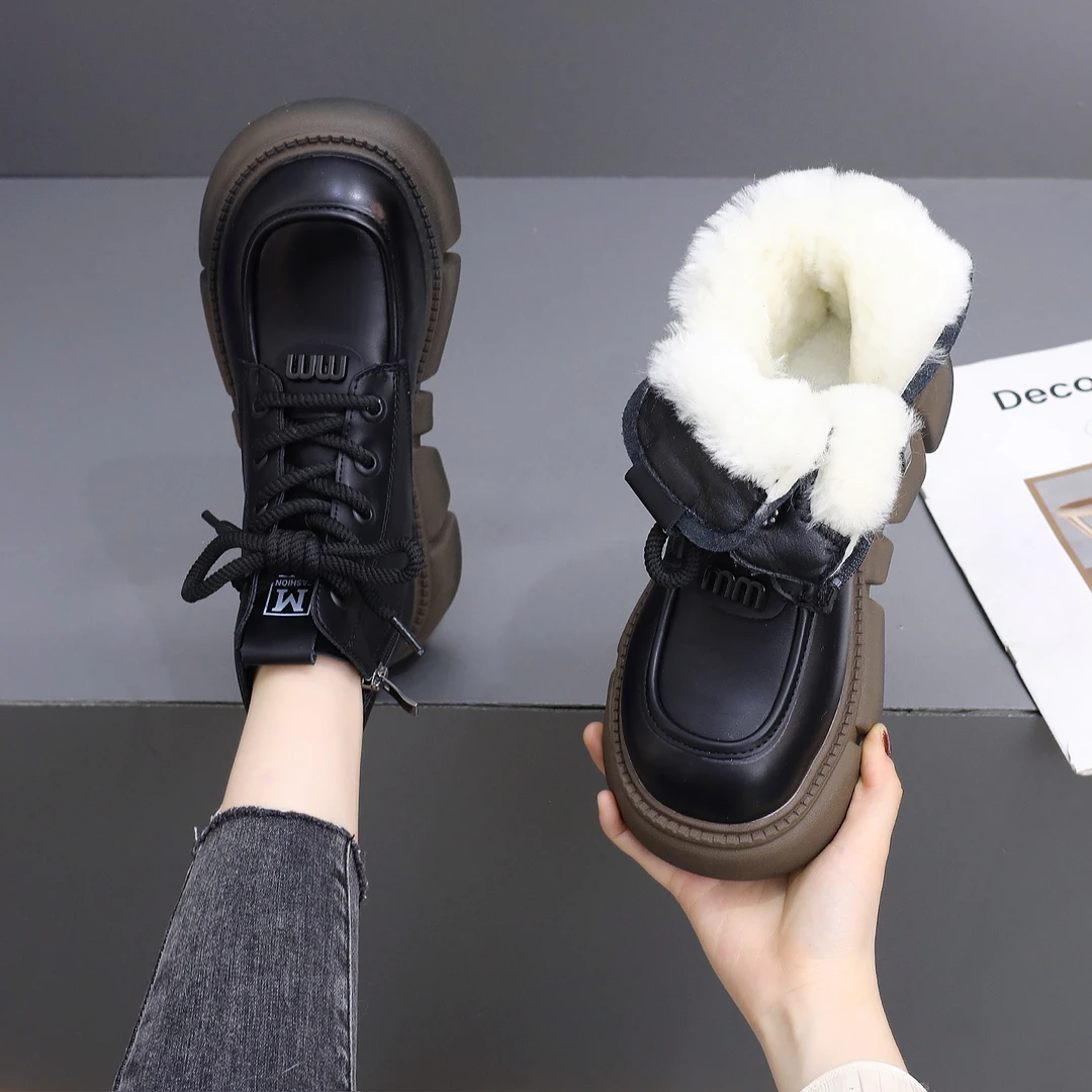 真皮厚底雪地靴女2023年新款百搭冬季保暖加绒棉鞋防寒防水马丁靴