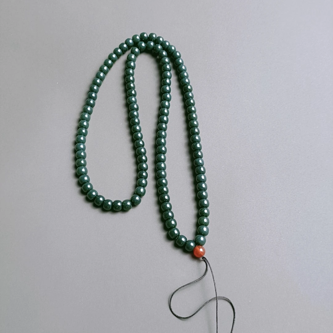 天然新疆和田玉青玉108颗佛珠项链老型珠玉石挂链男款玉链粗大