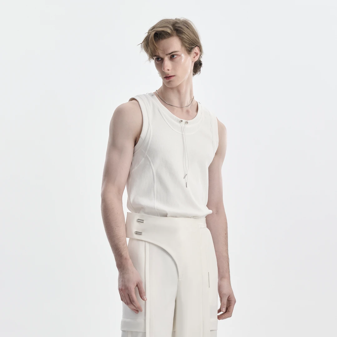 TIWILLTANG启世录“衹肄域䒛”明星同款罗纹抽绳背心上衣