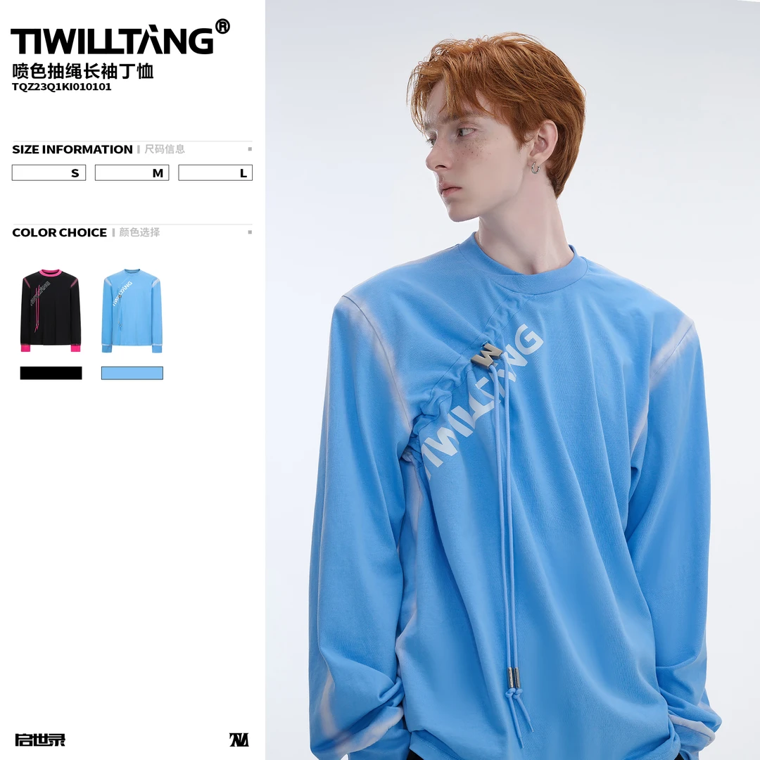 TIWILLTANG启世录“漠河约旦”立体解构渐变喷色抽绳长袖逆龄卫衣