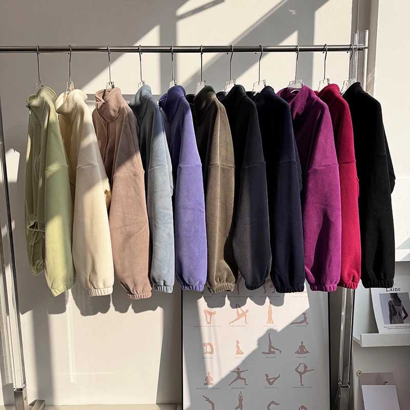 欧美户外羊羔绒运动外套女秋季立领宽松加绒保暖休闲奥粒绒外套