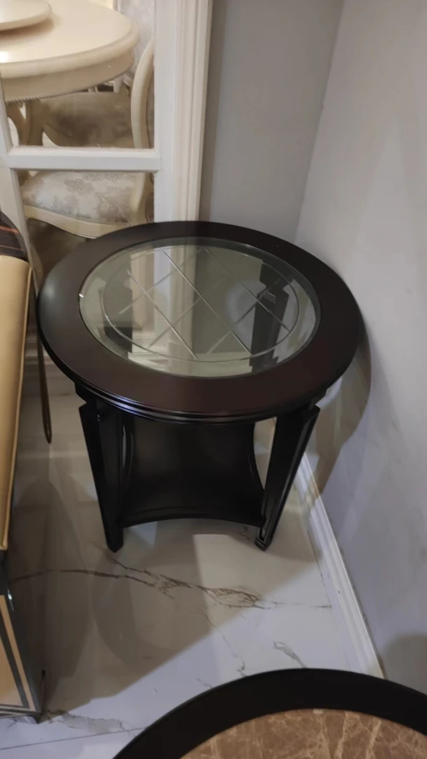 透明玻璃面轻奢圆几