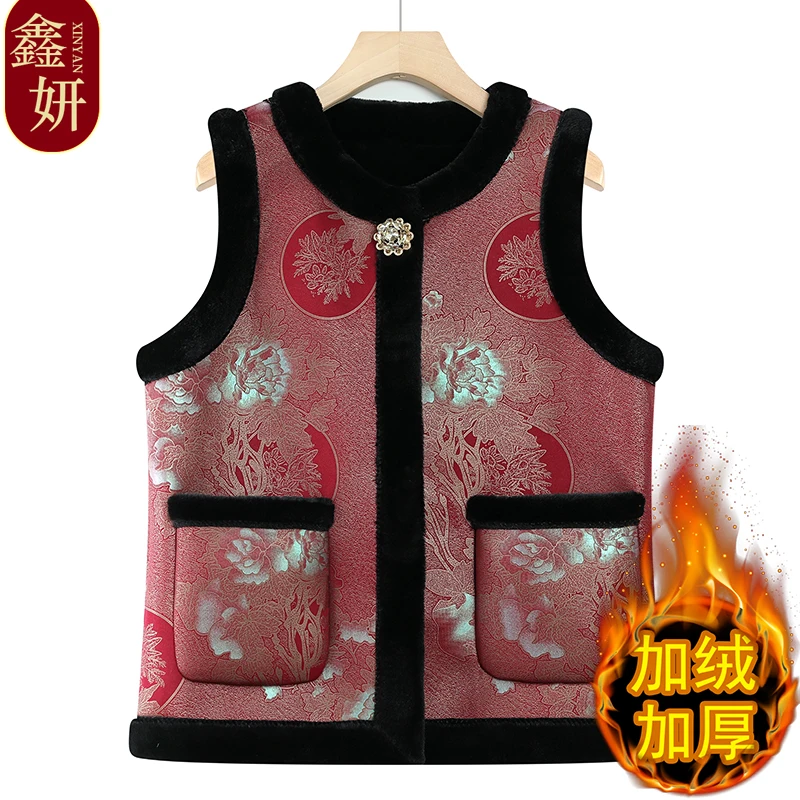 中老年保暖加厚返潮复古马甲女加厚保暖背心百搭坎肩妈妈马夹大码