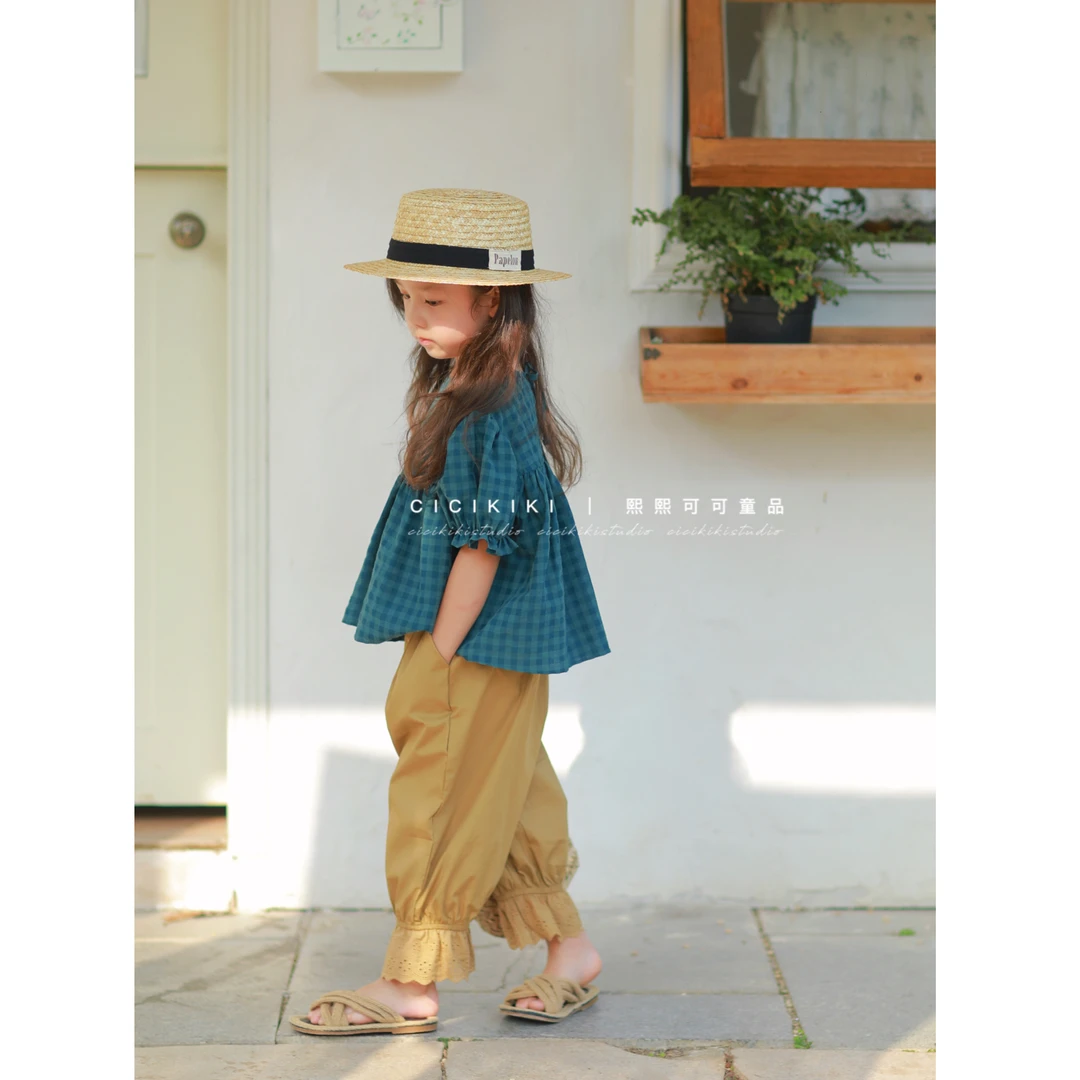 现货【曼格】女童夏季新百搭洋气儿童宽松格子上衣熙熙可可SY2319