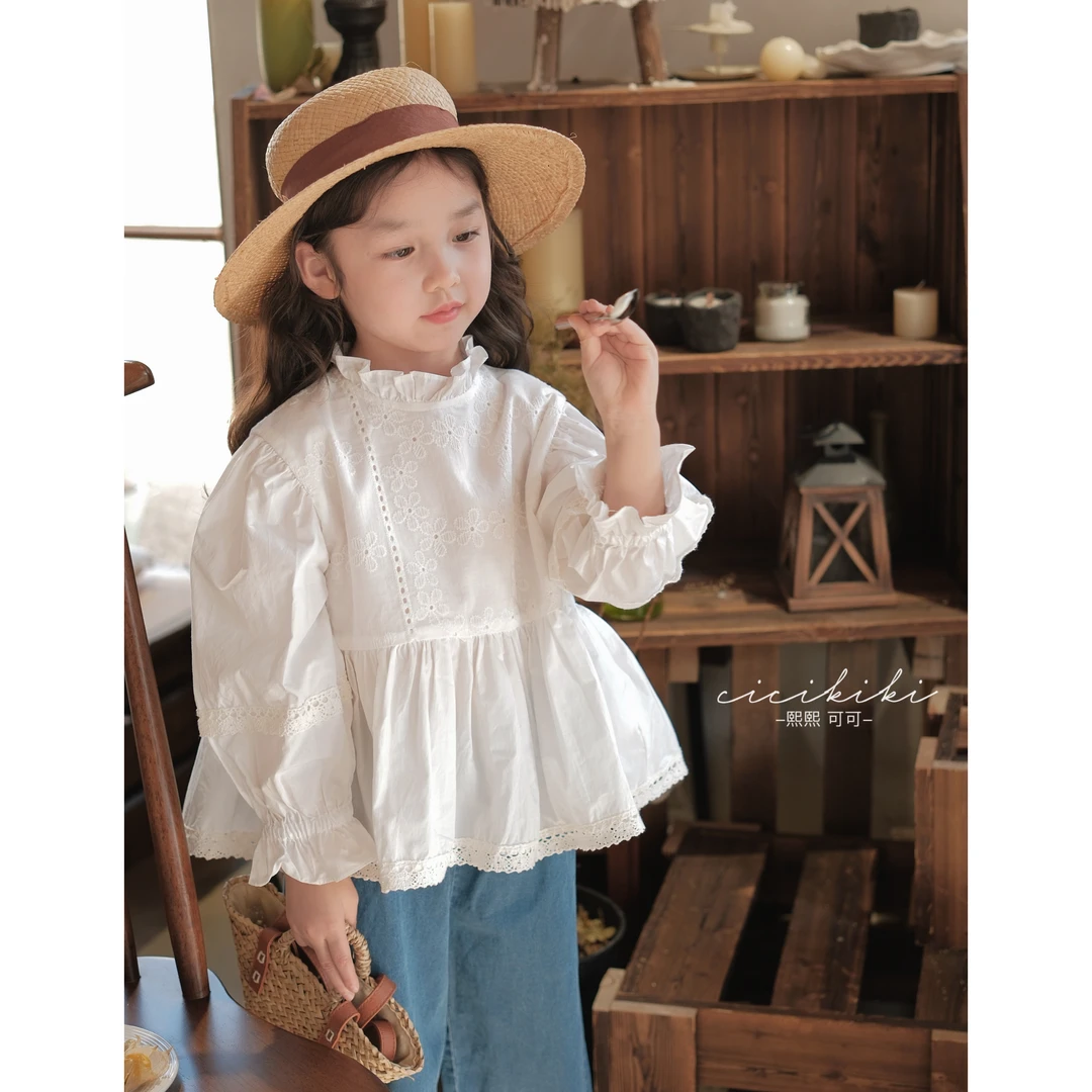 现货【莉莉子】女童2024春新款儿童刺绣白色百搭衬衫熙熙可可SY2403