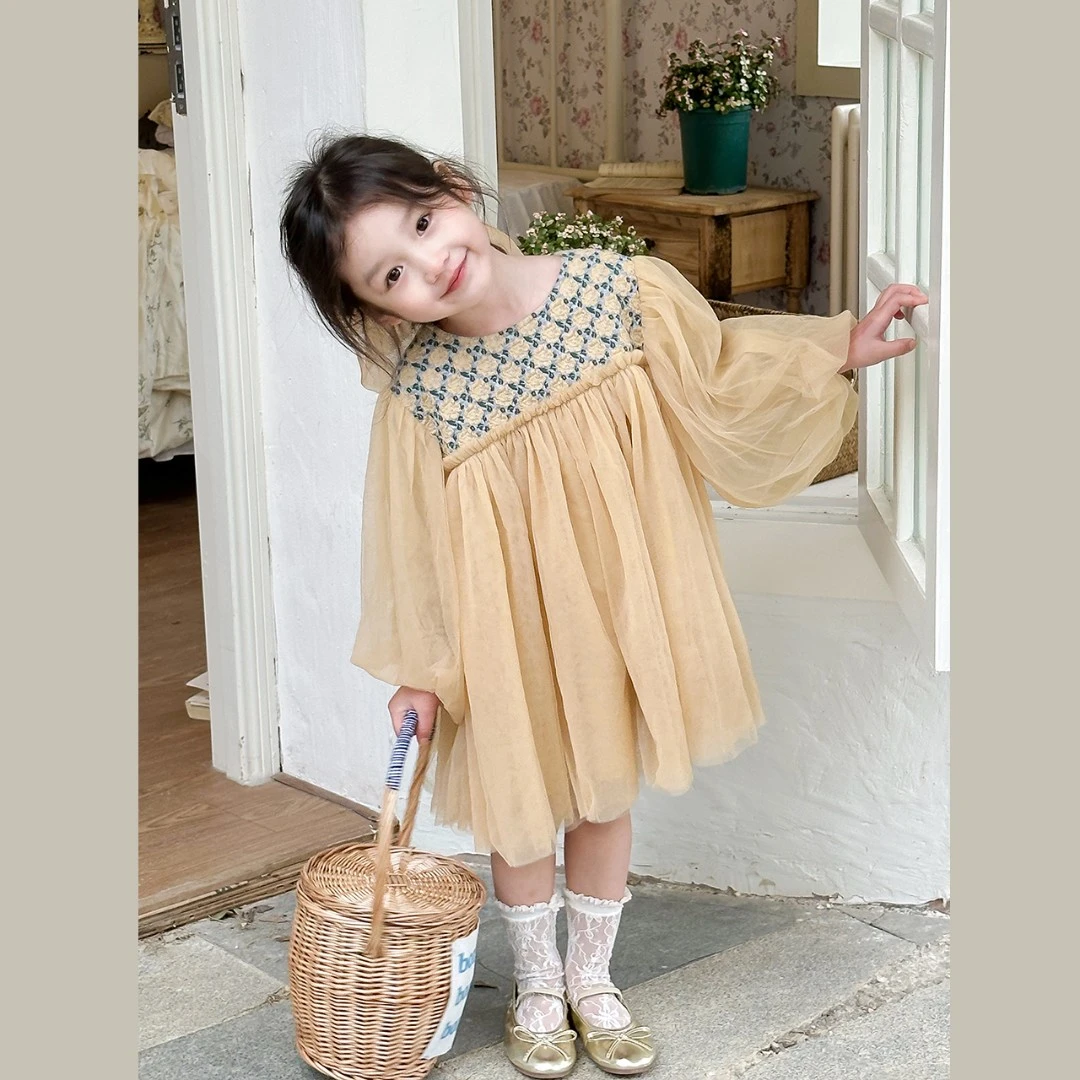 现货【罗马假日】女童春季新款网纱泡泡袖连衣裙Y-W31L05熙熙可可