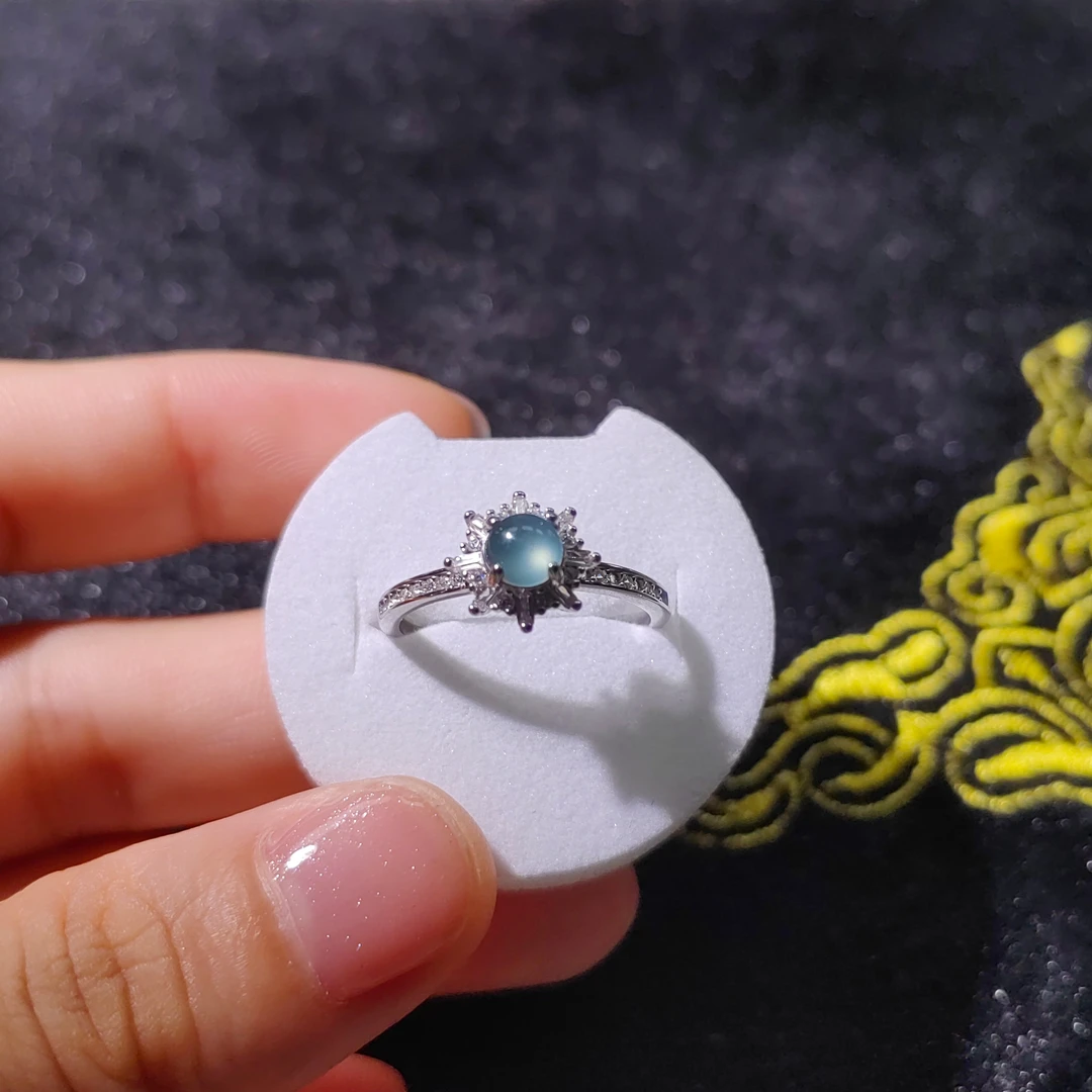 s925银戒，翡翠高冰圆戒面，八星八箭经典设计款时尚精致