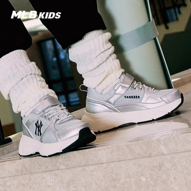 MLB儿童时尚百搭魔术贴白色休闲网面透气运动鞋七夕浪漫7ARNJB54N