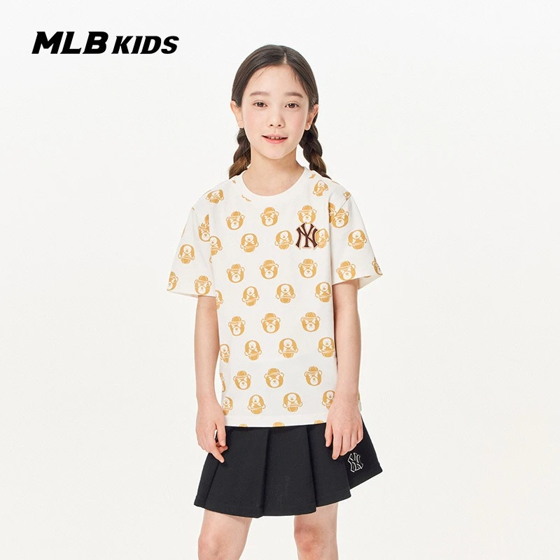 MLB【商场同款】儿童可爱皱眉熊短袖针织时尚宽松t恤夏新7ATSEC533