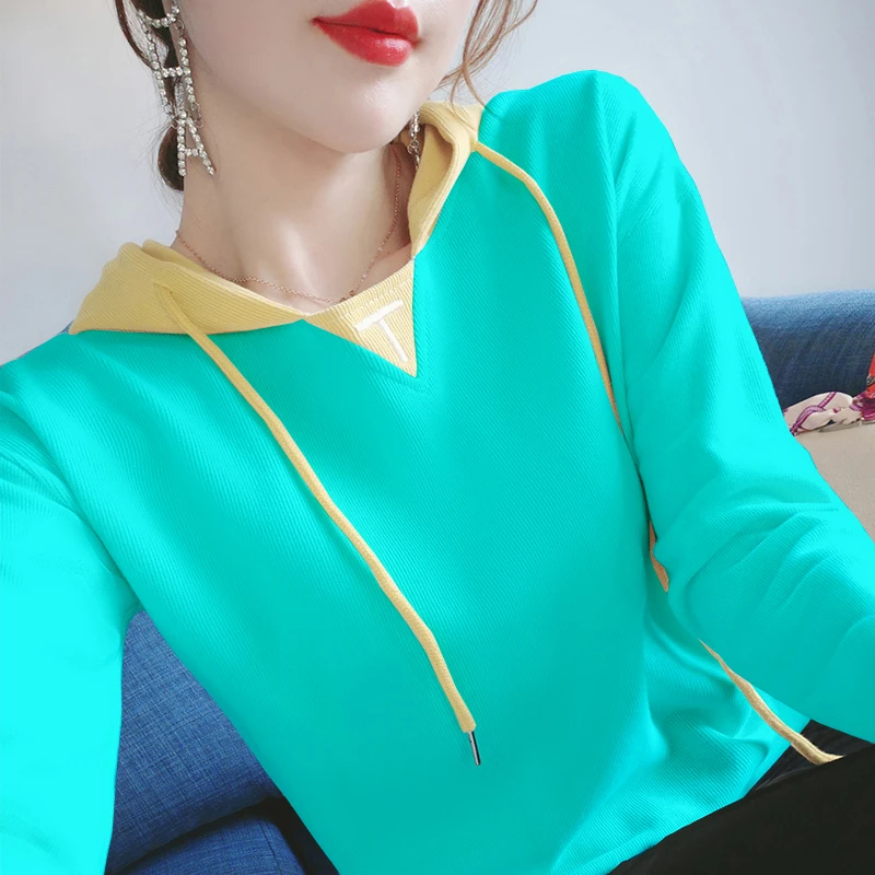 连帽卫衣女2025新款修身韩版春秋针织毛衣打底衫气质长袖冬上衣潮