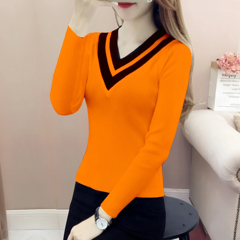 v领毛衣女加厚修身上衣女2025春秋新款外穿套头针织衫内搭打底衫