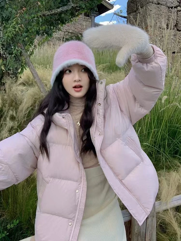 2024新款韩版连帽加厚宽松过冬白鸭绒时尚保暖潮流羽绒服外套