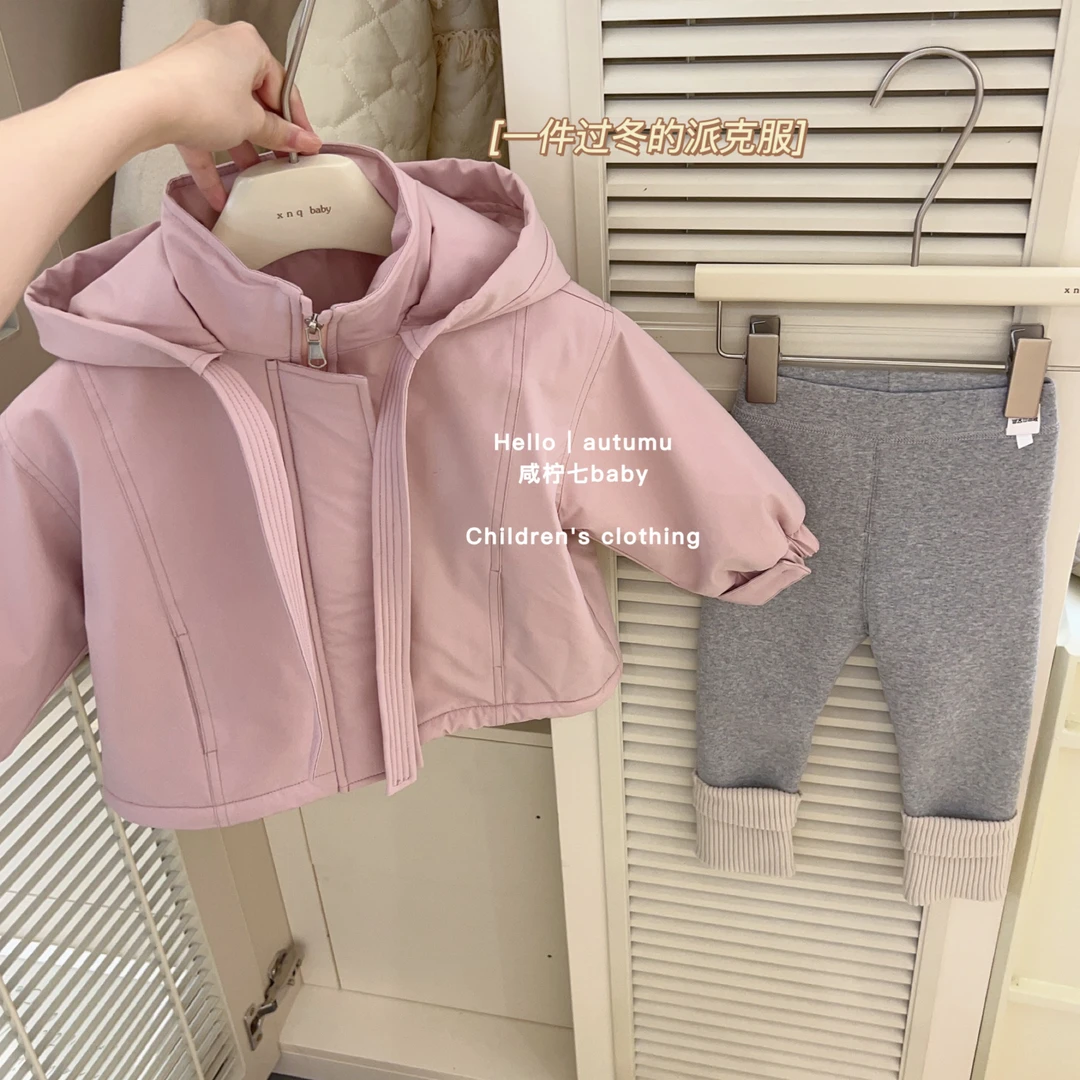 女童外套加绒棉衣冬装洋气女宝宝加厚派克服2024新款儿童棉服棉袄