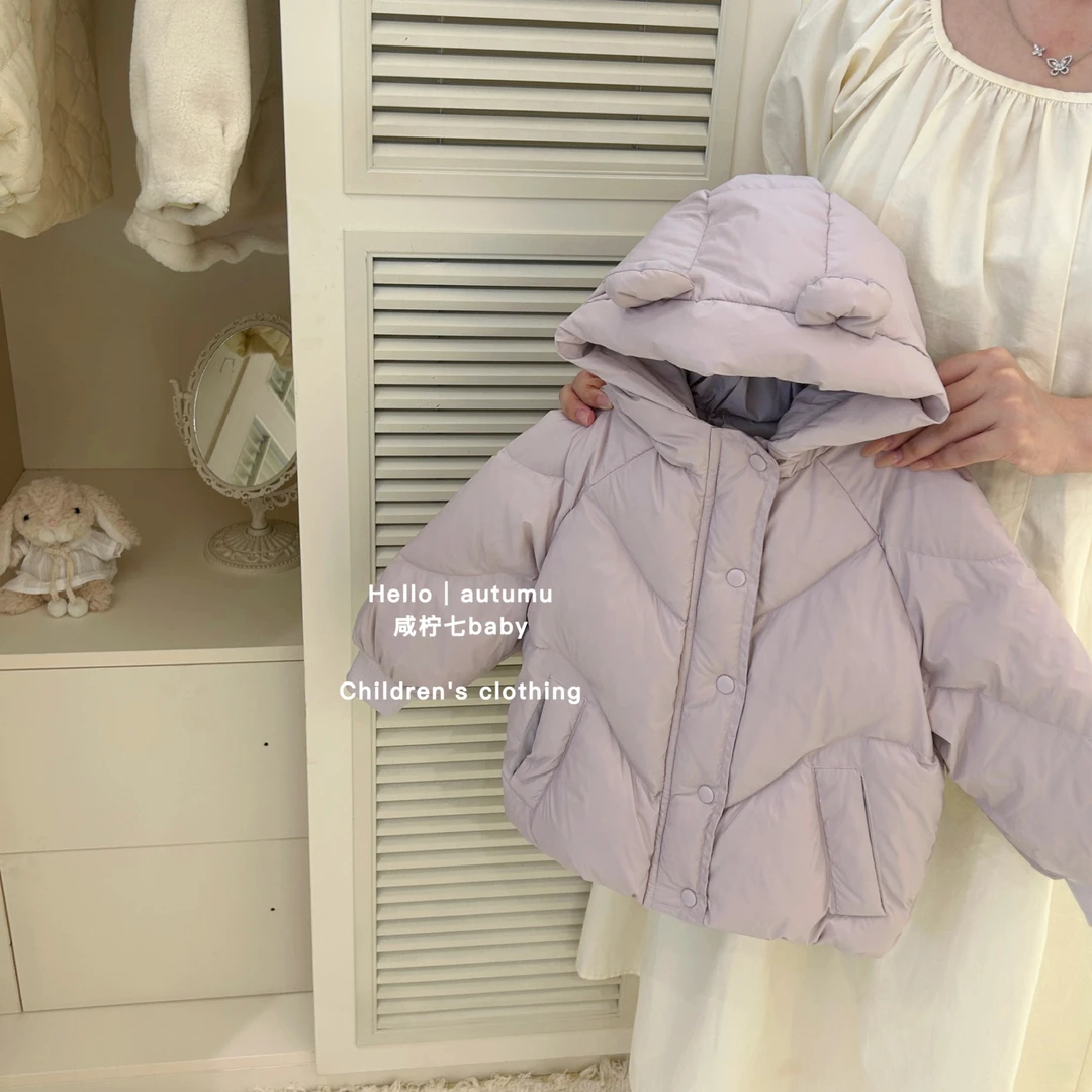 韩国童装女童洋气时髦连帽外套24秋冬新款宝宝韩系香芋紫棉服