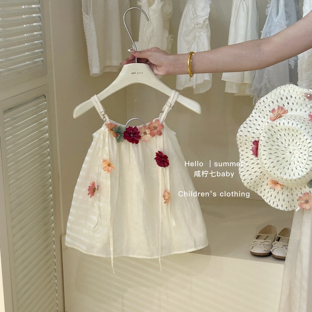 咸柠七夏季仙气吊带无袖连衣裙女童花朵裙子背心裙儿童公主裙