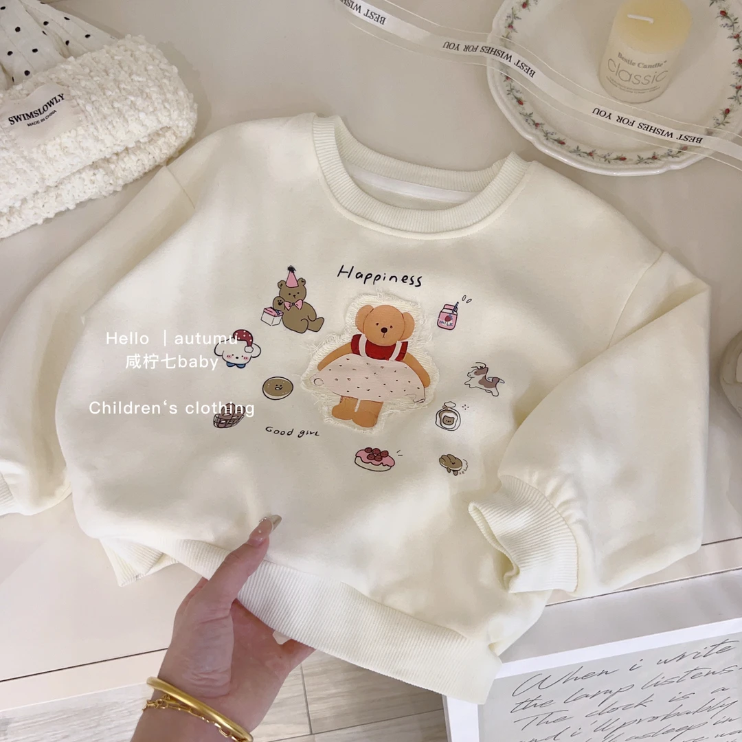 现【单】咸柠七2024秋季韩版洋气卡通小熊套头上衣可爱休闲