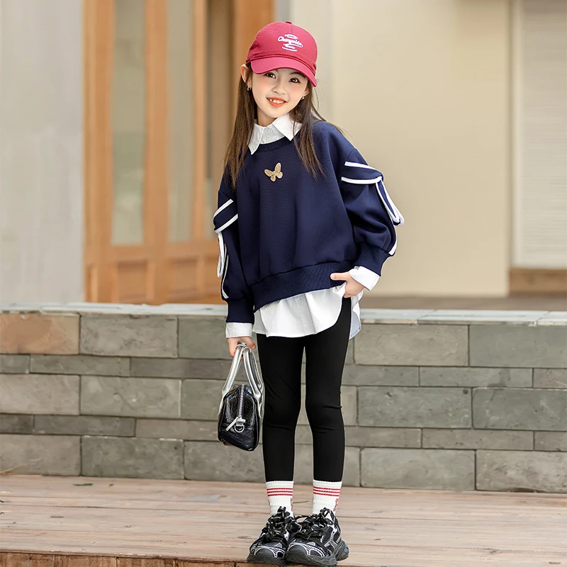 儿童卫衣假两件女童卫衣春秋长袖洋气休闲女孩宽松中大童韩版