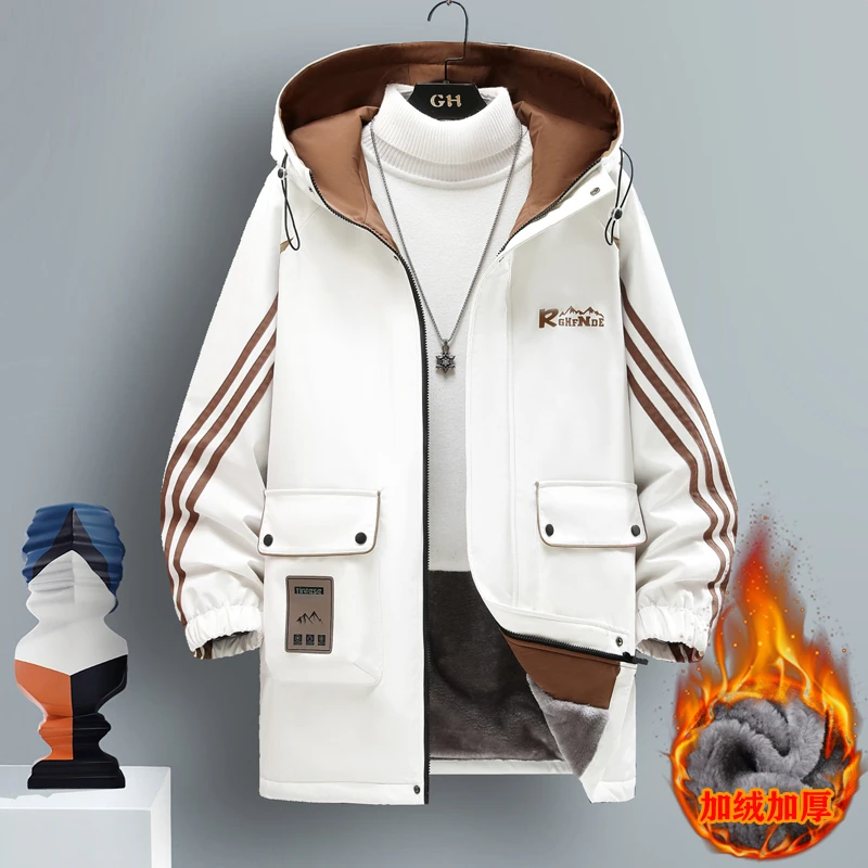 加绒加厚中长款棉服男士外套冬季新款夹克潮牌冬装棉袄连帽男棉衣