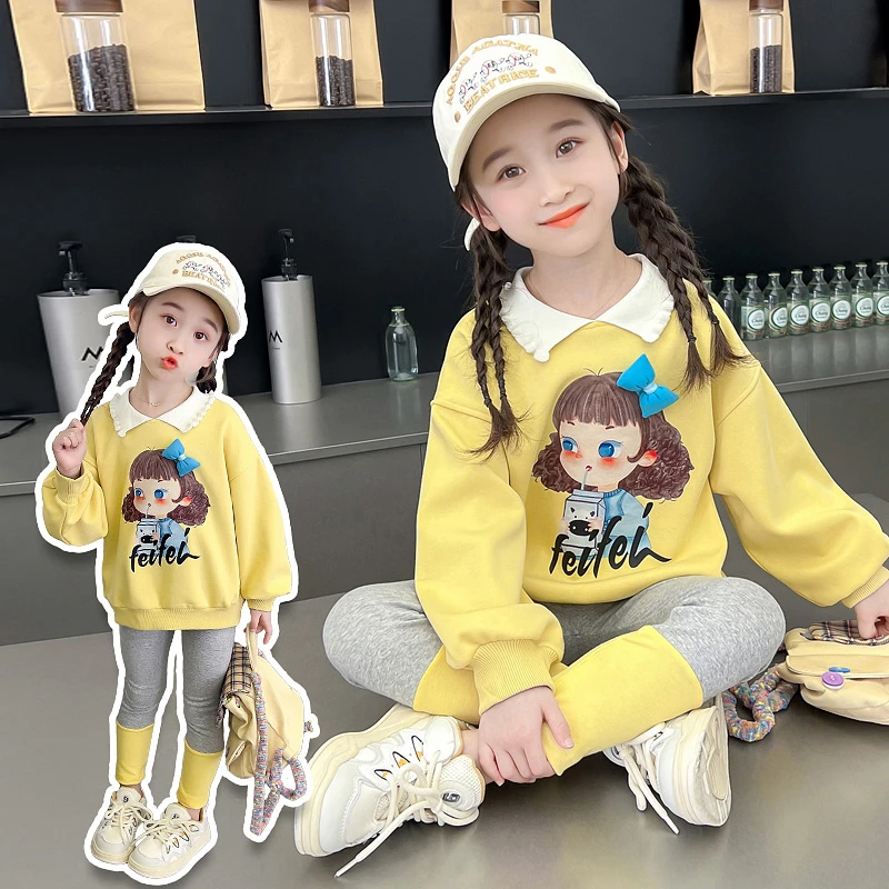 女童套装秋装2024新款洋气儿童卡通卫衣套装小女孩韩版休闲两件套