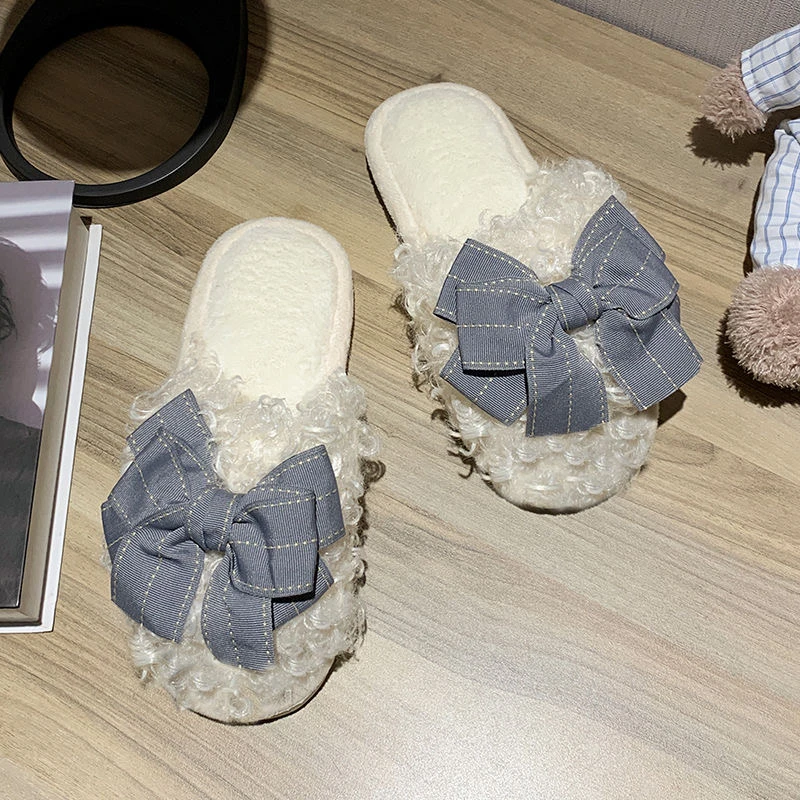 断码棉拖鞋女蝴蝶结可爱保暖家具毛绒拖鞋130