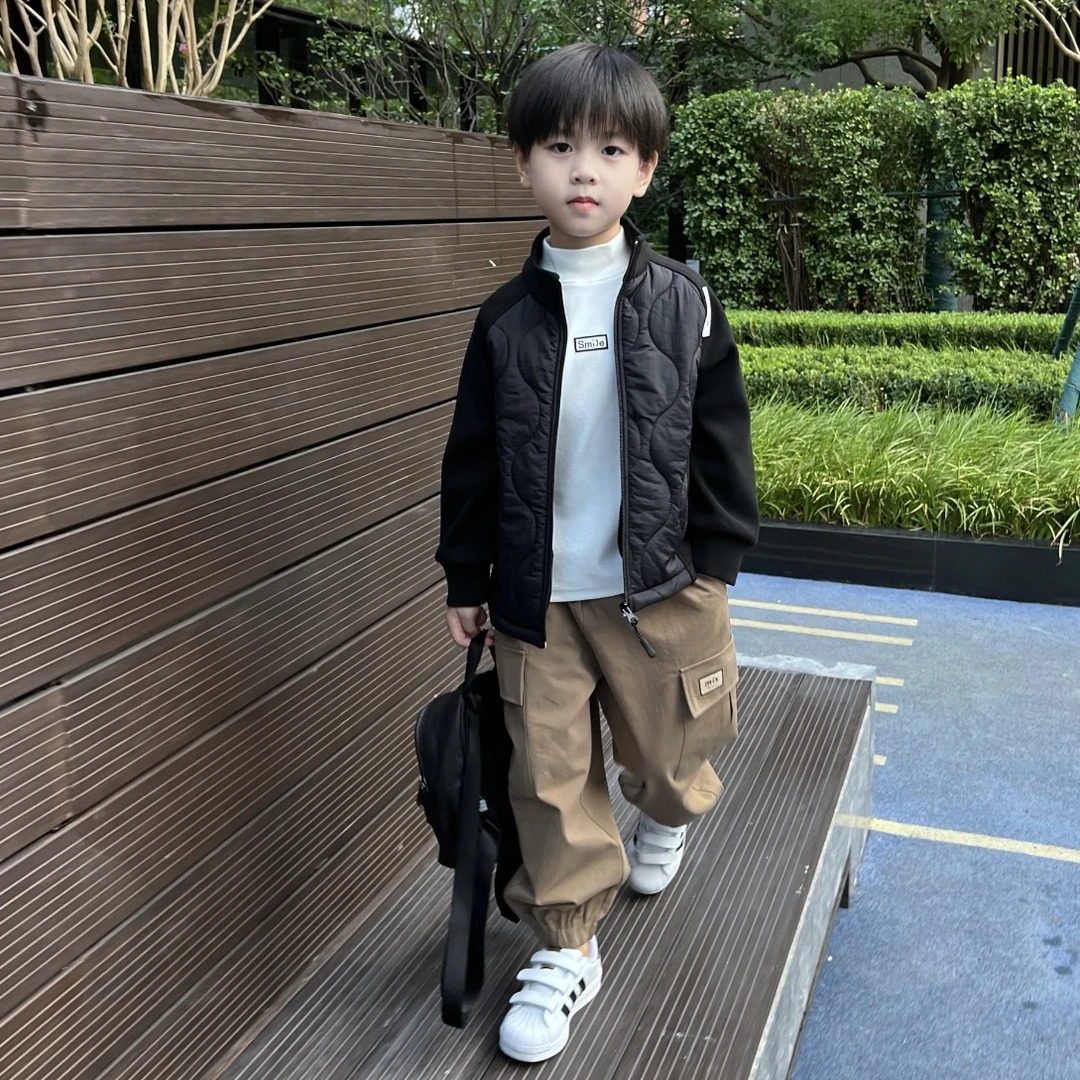 男童冬季轻薄棉衣2024新款中童百搭防风衣男孩冬装保暖加厚童装潮