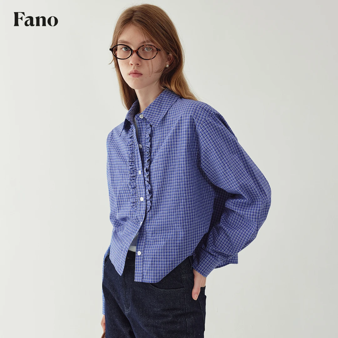 范洛“木耳边设计 甜飒兼具”调性十足短款格子衬衫FQ24S085推广