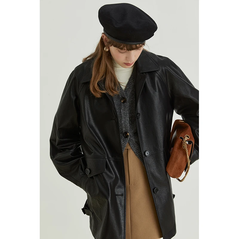 范洛慵懒复古风分割插肩袖环保pu皮FQ22W111推广1