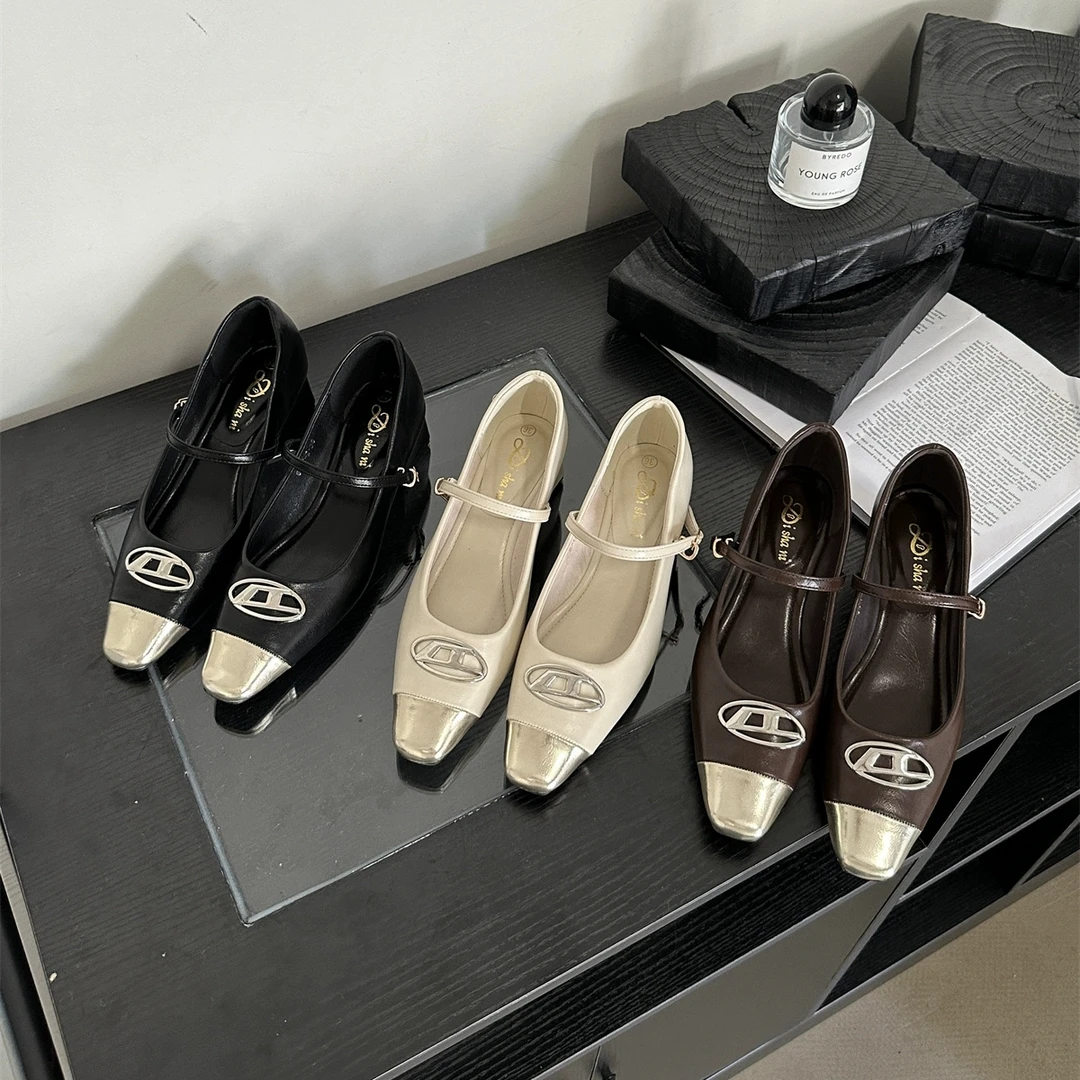 法式高级感拼色方头玛丽珍小皮鞋配裙子仙女风晚晚鞋通勤款单鞋女