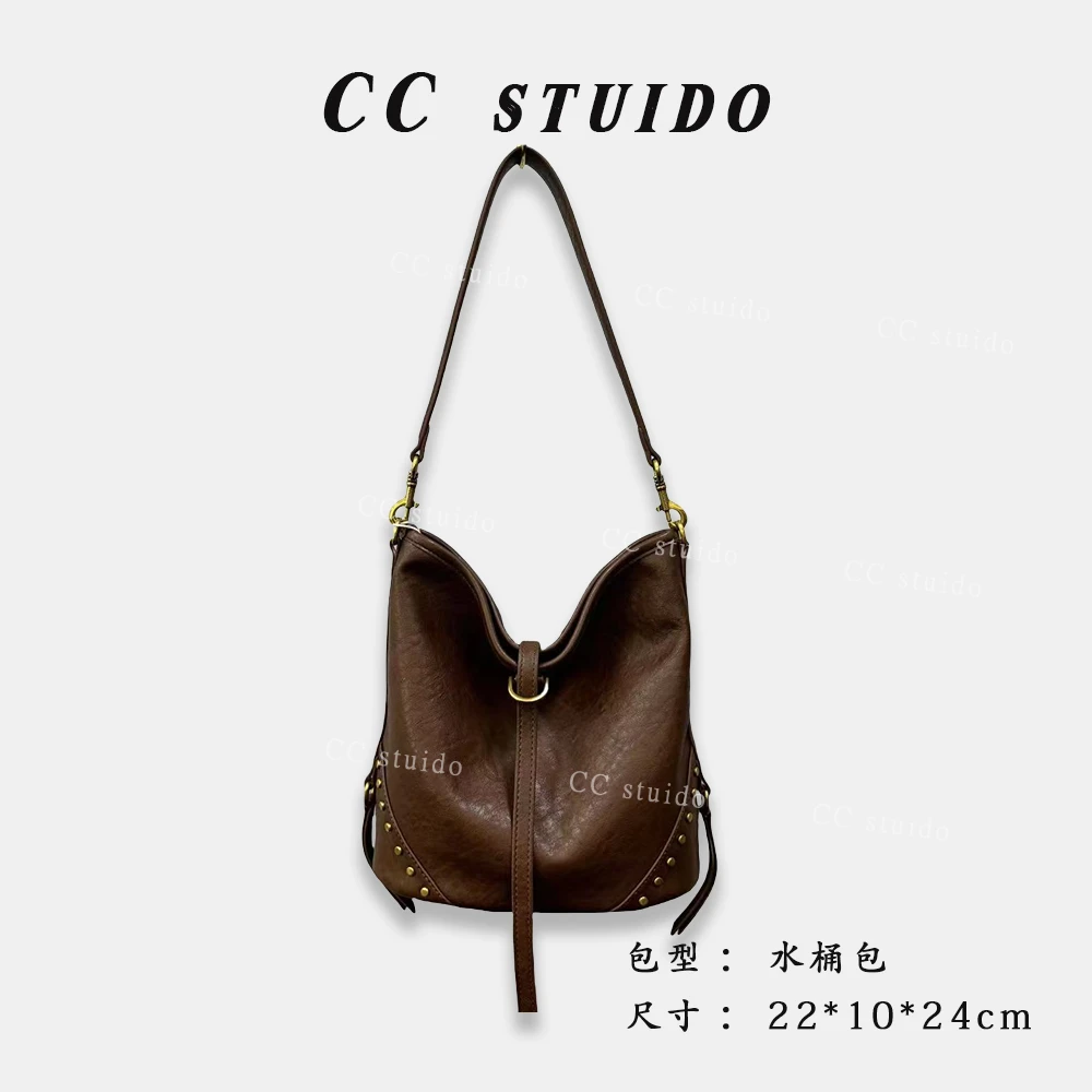 【尚恩CC】QYX-81294-摩卡棕-轻奢简约百搭女士新款单肩斜跨水桶包