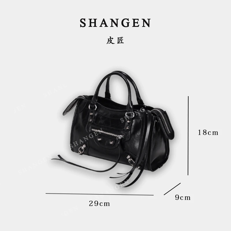 【尚恩CC】GQ-2920-黑色-轻奢女士新款手提机车斜跨包