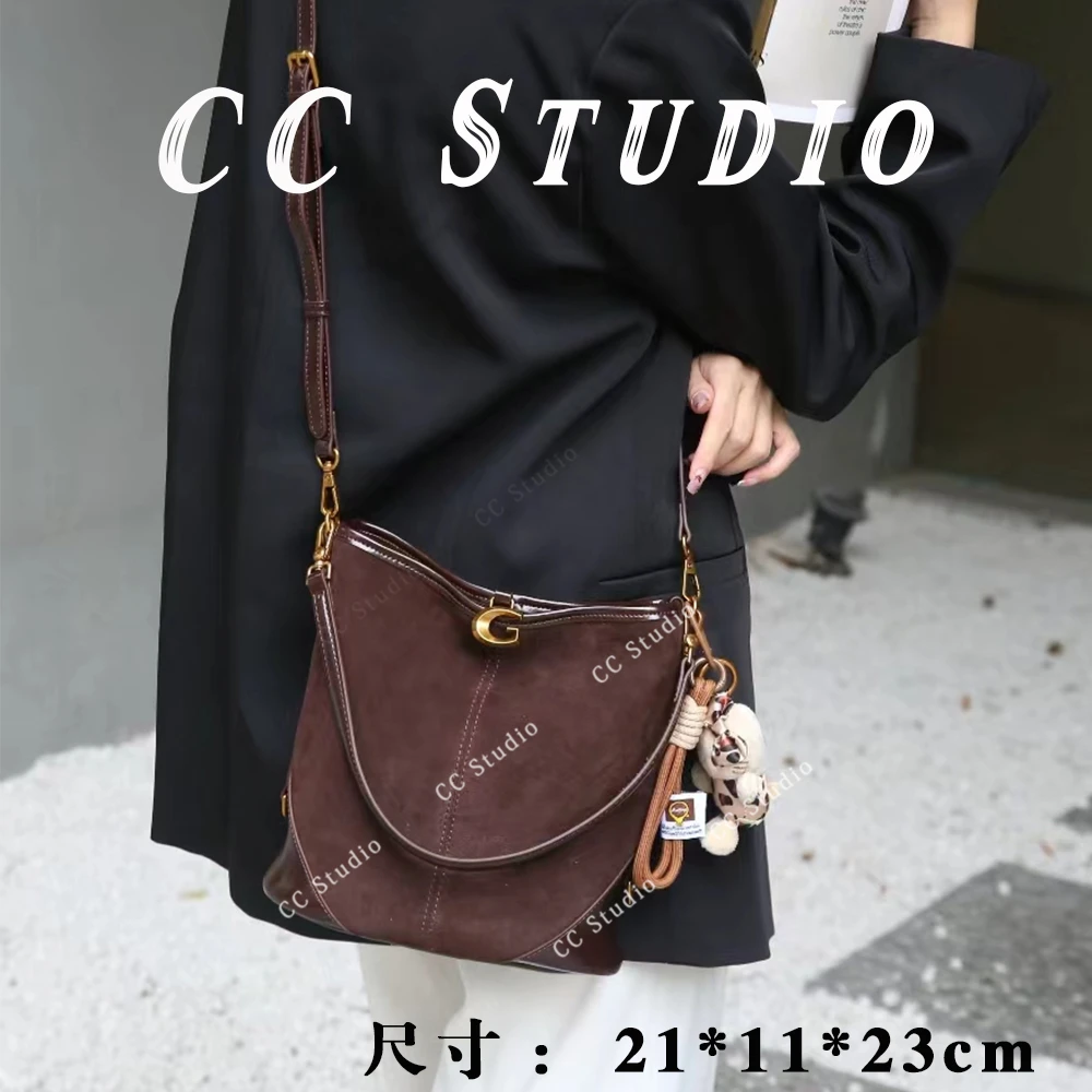 【尚恩CC】SKL-7233-咖啡色-轻奢简约百搭斜跨女士新款单肩水桶包